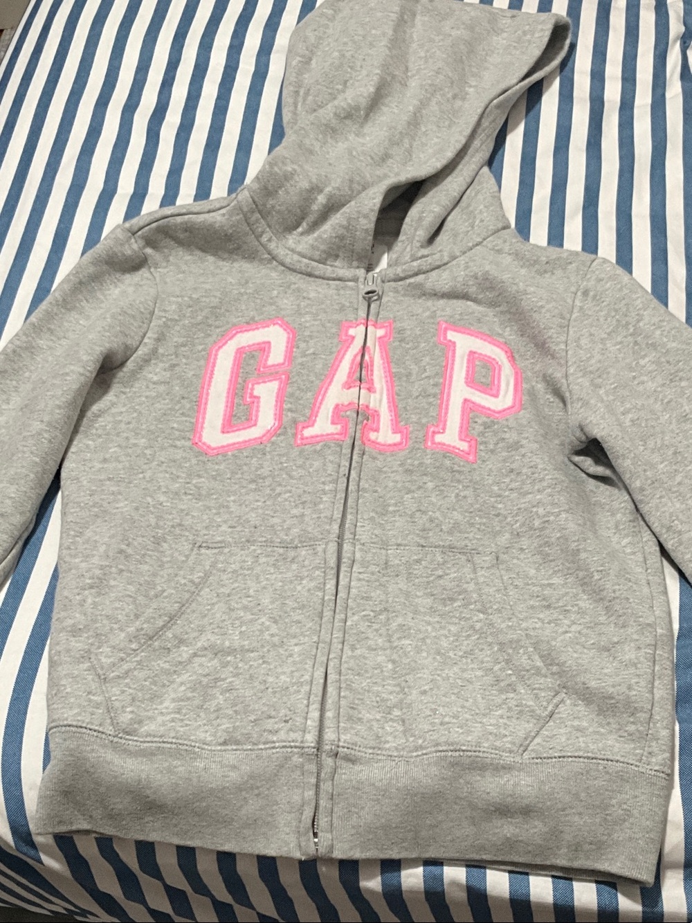 GAP Light Gray Zip Hoodie with Pink Logo